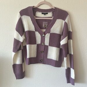 NBW Purple & White Checkered Cardigan